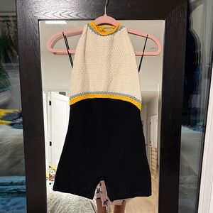 Zara Black and Cream Romper with Yellow and Blue Trim